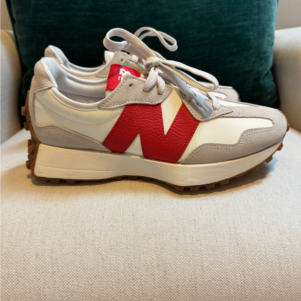 New Balance Cream and Red Sneakers. Like new. Wore once. Comfy!
